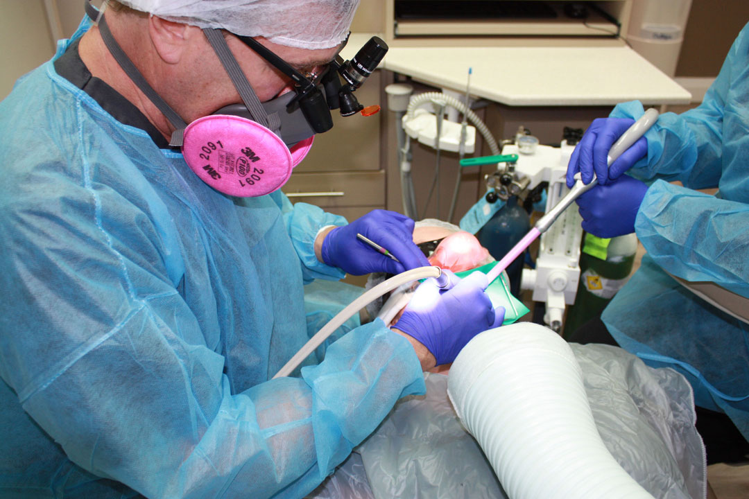 Safe Amalgam Removal - Woodstock Dentist - patient breathing nasal hood - closeup
