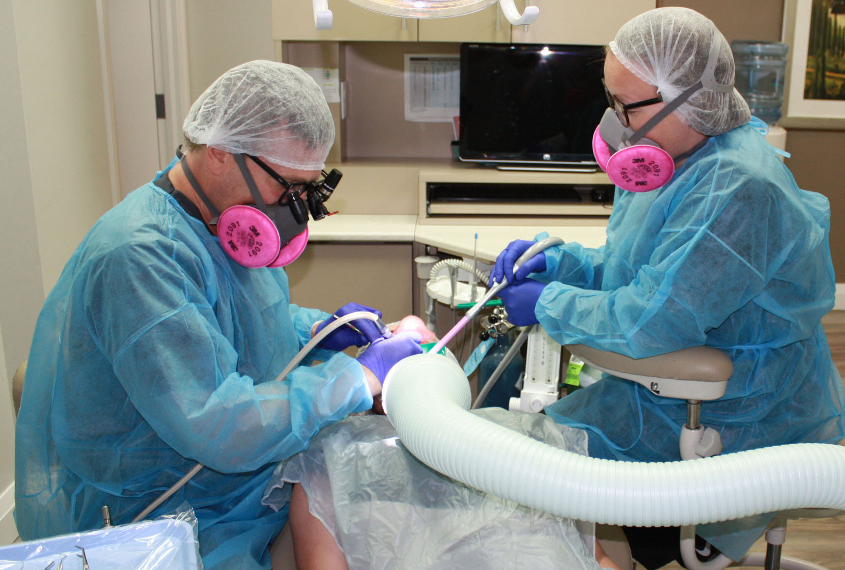 Safe Amalgam Removal - Woodstock Dentist - patient breathing nasal hood1